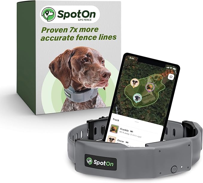 SpotOn GPS Wireless Dog Fence Collar, Accurate & Reliable, Unlimited Fences, No Subscription, Built in USA, Verizon Carrier Model, Large Dog Breed Neck Size 19"-26"