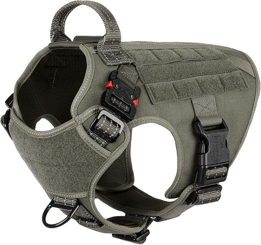 ICEFANG Tactical Dog Harness,Medium Size, 2X Metal Buckle,Working Dog MOLLE Vest with Handle,No Pulling Front Leash Clip,Hook and Loop Panel