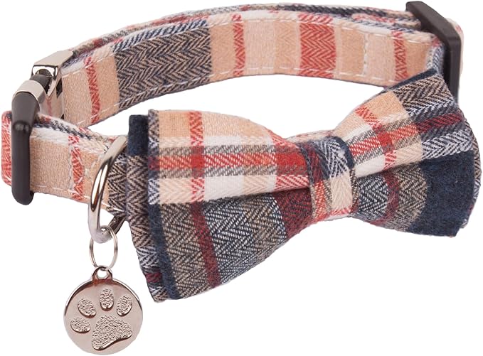 ADOGGYGO Soft Bowtie Dog Collar, Red Blue Plaid Pet Collar with Detachable Bow Tie Adjustable Plaid Collars for Small Medium Large Dogs Pets (Medium)