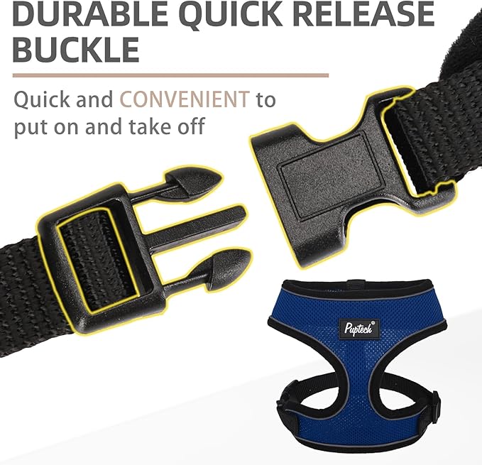 PUPTECK Soft Mesh Dog Harness and Leash Set Pet Puppy Cat Comfort Padded Vest No Pull Harnesses, Solid NavyBlue, S