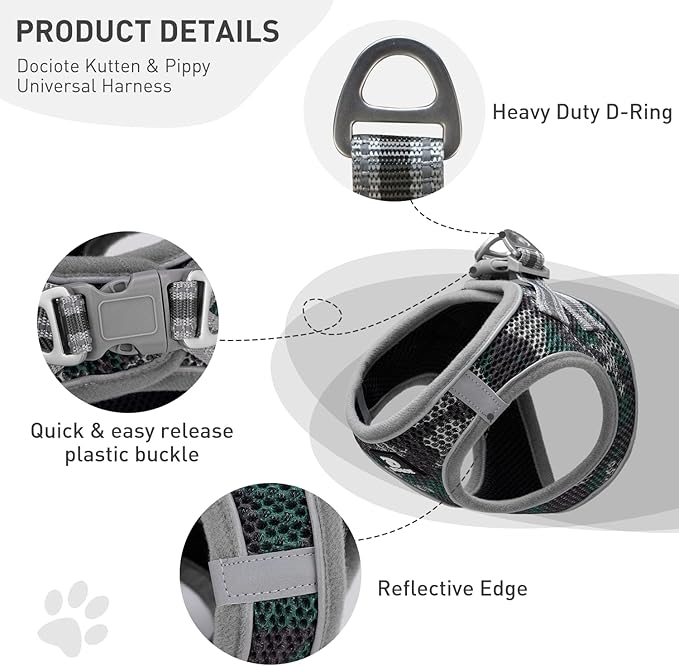 Dog and Cat Universal Harness with Leash - Cat Harness Escape Proof - Adjustable Reflective Step in Dog Harness for Small Dogs Medium Dogs - Soft Mesh Comfort Fit No Pull No Choke