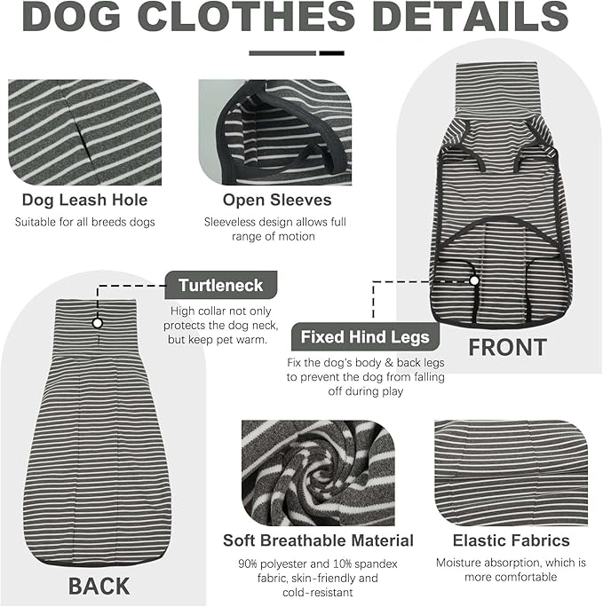 ROZKITCH Dog Winter Coat Soft Pullover Pajamas, Pet Windproof Warm Cold Weather Jacket Vest Cozy Jumpsuit Apparel Outfit Clothes for Small, Medium, Large Dogs Walking Hiking Travel Sleep Stripe M