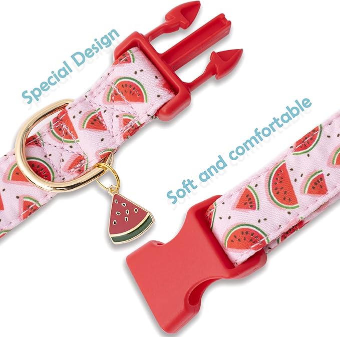 Faygarsle Cute Dog Collar for Girls Boy Dogs Soft Fancy Pet Collar with Watermelon Design Ideal Pink Summer Dog Collar for Small Medium Large Dogs S