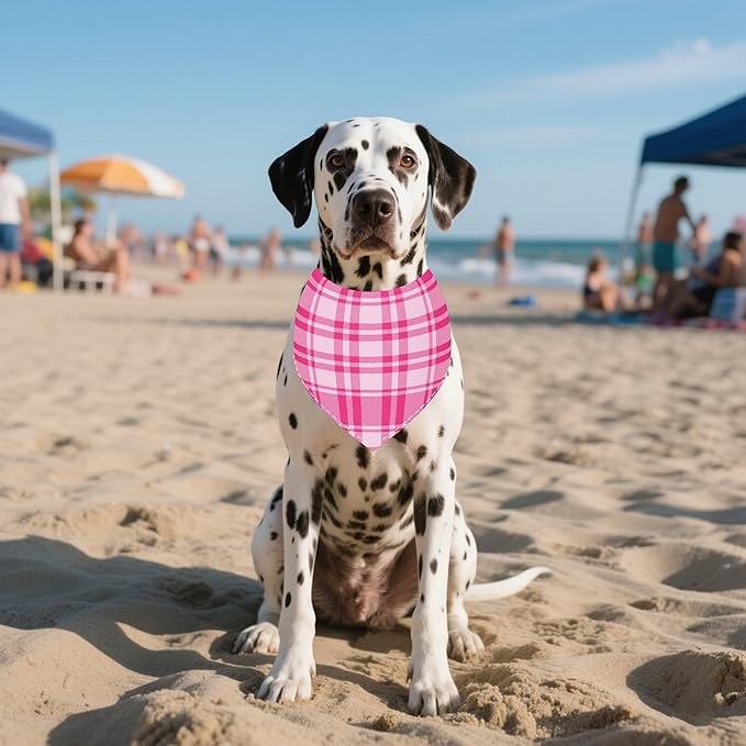 7 PCS Plaid Dog Bandanas for Large Dogs Breed Extra Large Polyester Dog Bandana Print One Side XL Scarves Party Grooming L
