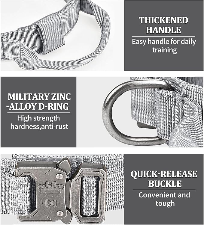 COOYOO Tactical Dog Collar Set, Adjustable Military Nylon Collar with Control Handle and Heavy Metal Buckle for Medium and Large Dogs