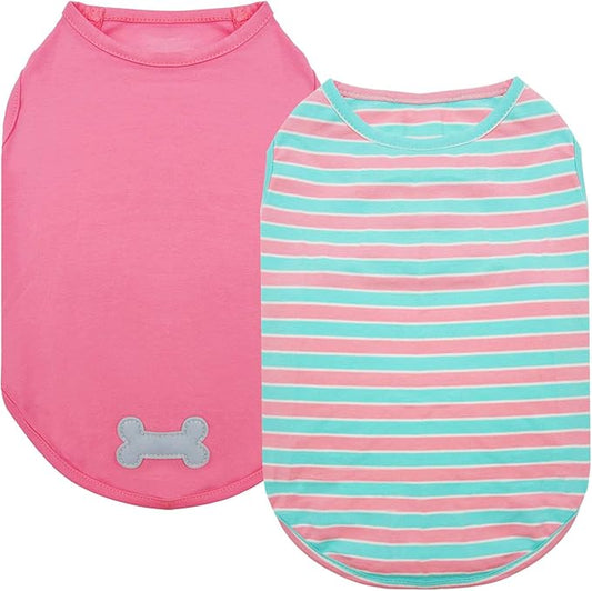 KYEESE 2Pack Dog Shirts Striped T Shirt Soft Tee for Small Dogs Cotton Tank Top Lightweight Sleeveless Vest Dog Clothes, Small,Pink+Striped