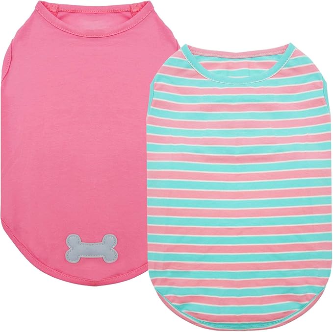 KYEESE 2Pack Dog Shirts Striped T Shirt Soft Tee for Small Dogs Cotton Tank Top Clothes Lightweight Sleeveless Dog Vest, X-Large,Pink+Striped