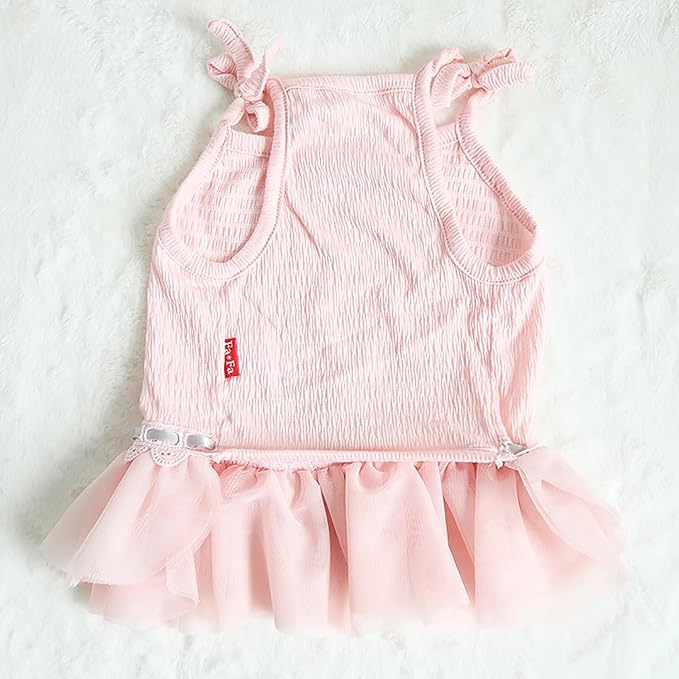 Moorfowl French Bulldog Princess Pink Tutu Dress Summer Vest Gauze Skirt for Pug Corgi Doggie Party Tulle Dress with Bowknot Fashion Outfits (XS(Back 11.02"-11.81",Chest 18.11"-19.68"))