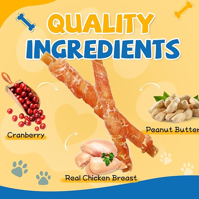 Dog Dental Treats, Chicken Wrapped Peanut Butter Sticks, Healthy Training Snacks for Dogs, Easy to Digest, w/Glucosamine Chondroitin