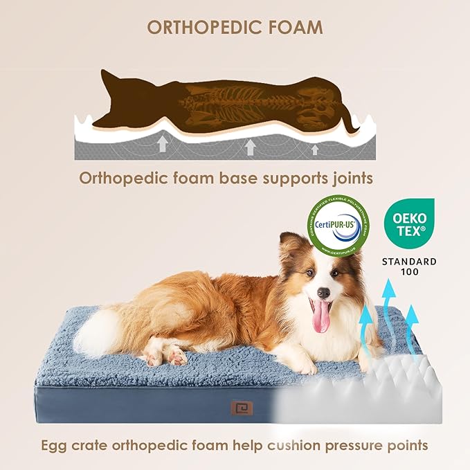 EHEYCIGA Orthopedic Dog Beds for Large Dogs with Removable Washable Cover for Crate, Spa Blue, 35x23