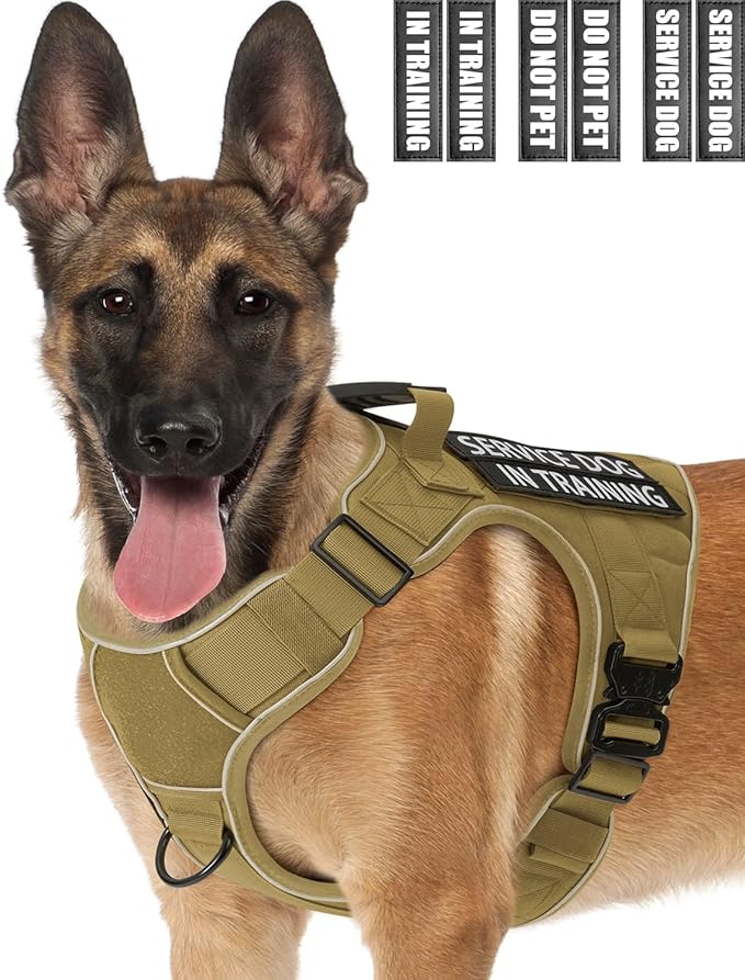 Reflective Service Dog in Training Vest Harness for Medium Large Dogs, Adjustable Heavy Duty Padded Brown Dog Harness, with Front Clip and Metal Buckles Do Not Pet for Training, Hiking