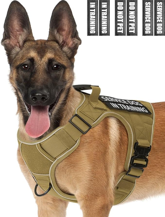 Reflective Service Dog in Training Vest Harness for Medium Large Dogs, Adjustable Heavy Duty Padded Brown Dog Harness, with Front Clip and Metal Buckles Do Not Pet for Training, Hiking
