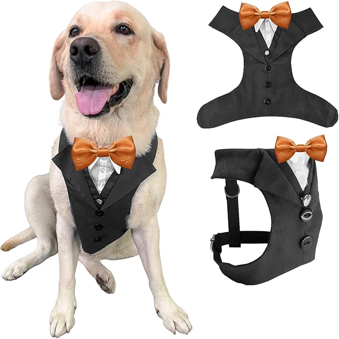 Dog Tuxedo for Wedding Outfit, Dog Suit and Tie Costumes for Birthday, Halloween, Cosplay, Christmas Party, Pet Formal Wear with Bowtie, Tux for Medium Large Dogs, Bulldog, Labrador, Husky