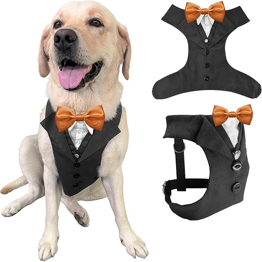 Dog Tuxedo for Wedding Outfit, Dog Suit and Tie Costumes for Birthday, Halloween, Cosplay, Christmas Party, Pet Formal Wear with Bowtie, Tux for Medium Large Dogs, Bulldog, Labrador, Husky