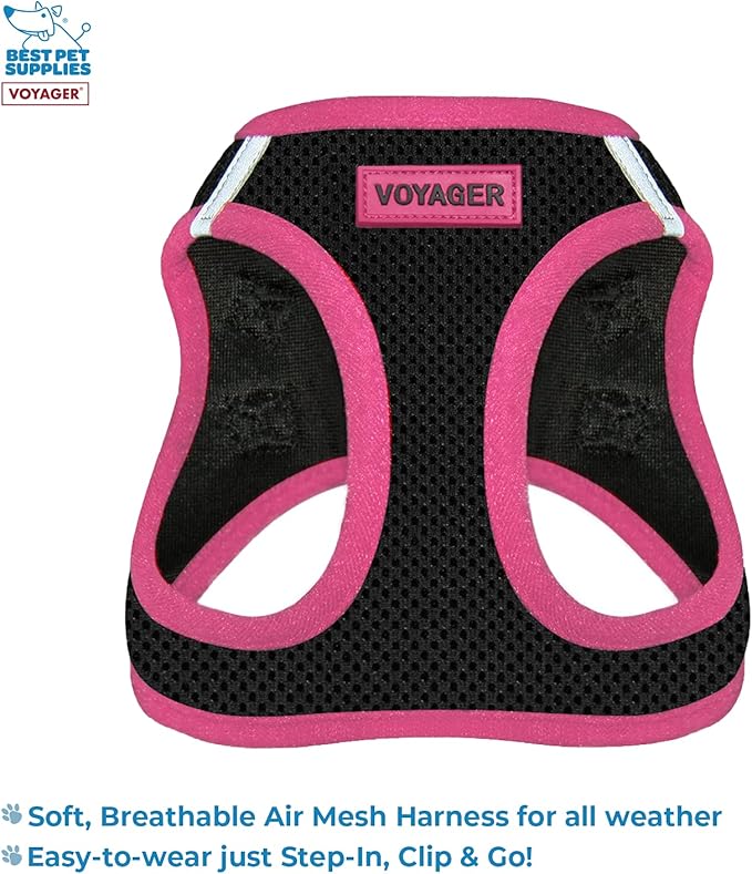 Voyager Step-in Air All Weather Mesh Harness and Reflective Dog 5 ft Leash Combo with Neoprene Handle, for Small, Medium and Large Breed Puppies by Best Pet Supplies - Black, Medium