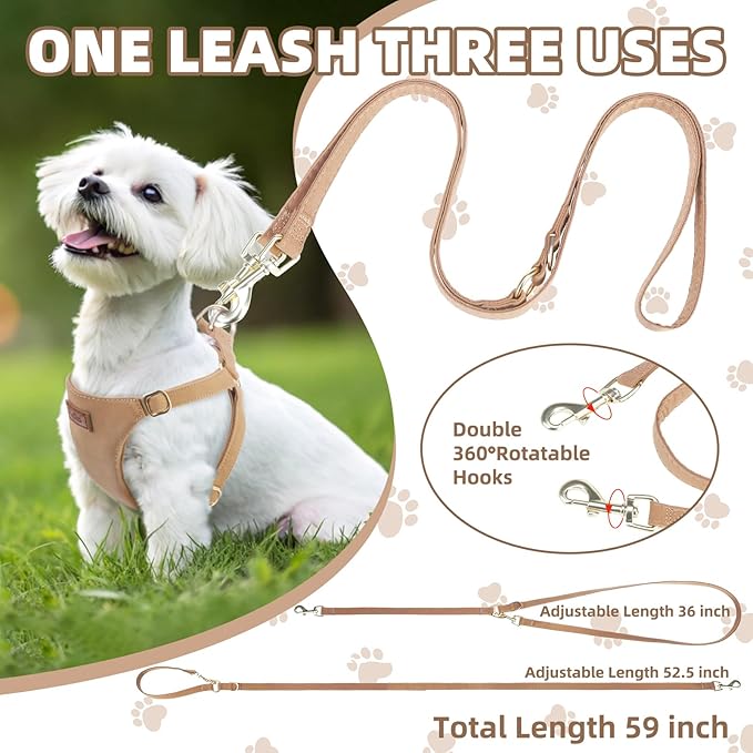 PUPTECK Dog Harness and Leash Set Small Sized, Step-in Cute Puppy Harness, Soft Lightweight Padded Vest, Escape Proof No Pull Pet Harnesses Easy for Walking, Khaki, XXS