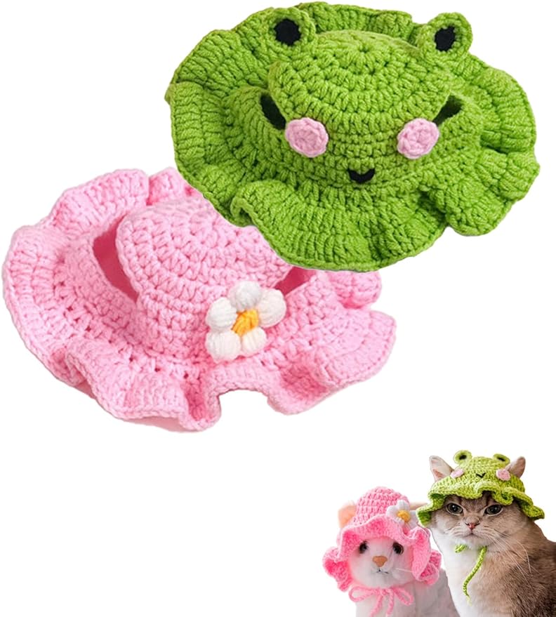 QWINEE 2Pcs Cartoon Design Knit Cute Dog Hat Soft Cat Hat Rabbit Hat Halloween Christmas Party Costume Head Wear Accessories for Puppy Cat Kitten Small Dogs Small Animals Multicolor M