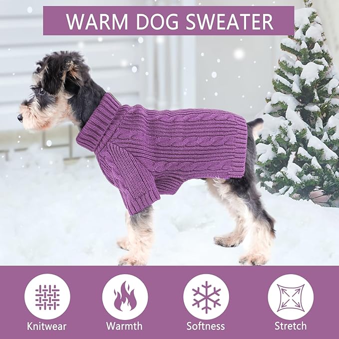 Dog Sweaters for Small Dogs Small Dog Sweater Warm Dog Clothes for Dachshund Female Winter Pet Sweaters Outfit Turtleneck Puppy Sweater Solid Twist Cat Sweater (Purple, Large)