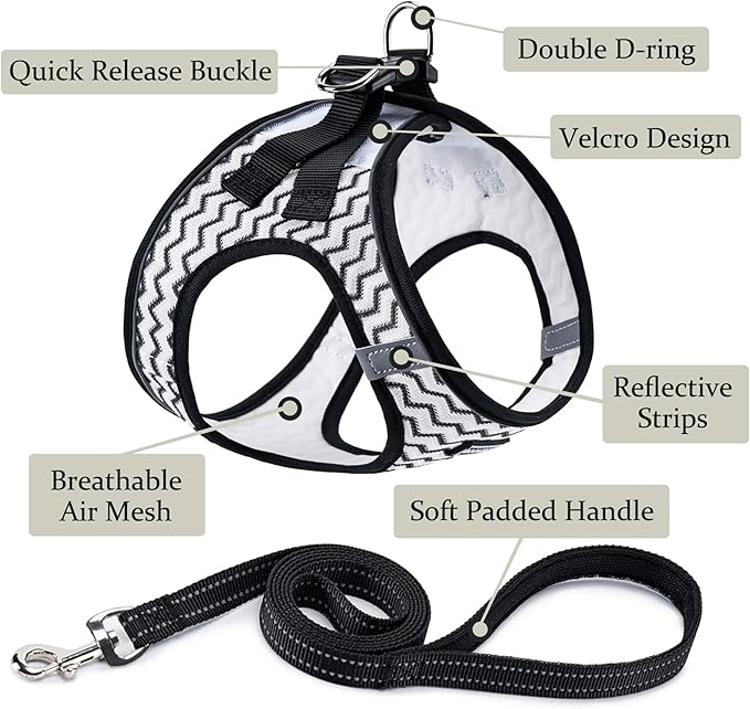 Dog Harness with Leash Set, No Pull Adjustable Reflective Step-in Puppy Pet Vest Harnesses for Small Medium Large Dogs and Cats,White Stripe XL