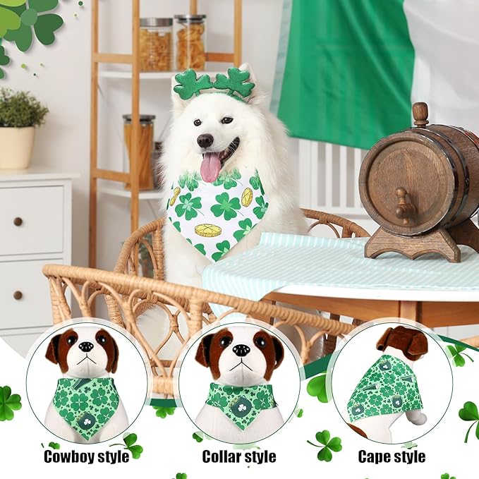 Aliceset 180 Pcs St Patrick's Day Dog Bandana Bulk Shamrock Bandanas for Dog Cute Pet Scarf Bibs Soft Triangle Scarf St Patrick Green Neckerchief for Boy and Girl, Small and Medium Pet