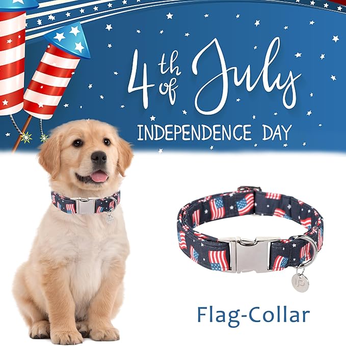 American Flag Dog Collar, 4th of July Comfortable Cotton Cute Dog Collar with Metal Buckle, Patriotic Collar for Puppy Girl Boy Dog or Cat, XS