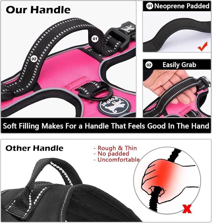 PoyPet Dog Harness and Leash Combo, Escape Proof No Pull Vest Harness, with 5 Feet Leash, Reflective Adjustable Soft Padded Pet Harness with Handle for Small to Large Dogs(Pink,M)