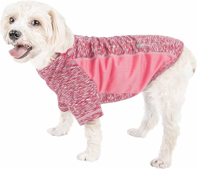 Pet Life ® Active 'Warf Speed' Heathred Dog Fitness and Yoga Pet T-Shirt Dog Clothes - Performance Dog T-Shirt with 4-Way-Stretch, Reflective and Quick-Dry Technology - Summer Dog Shirts