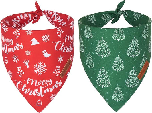 ADOGGYGO Dog Bandana Christmas Pet Scarf Bib Kerchief, Premium Durable Fabric, Multiple Sizes Offered, Red Green Christmas Bandanas Costumes for Medium Large Dogs Pets (Large)