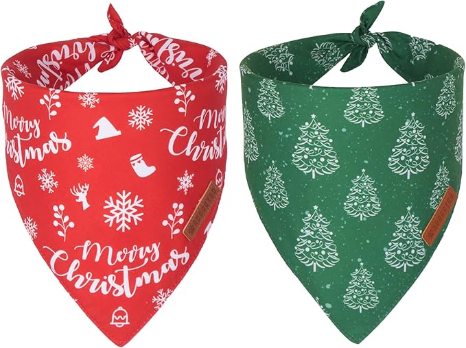 ADOGGYGO Dog Bandana Christmas Pet Scarf Bib Kerchief, Premium Durable Fabric, Multiple Sizes Offered, Red Green Christmas Bandanas Costumes for Large X-Large Dogs Pets (X-Large)