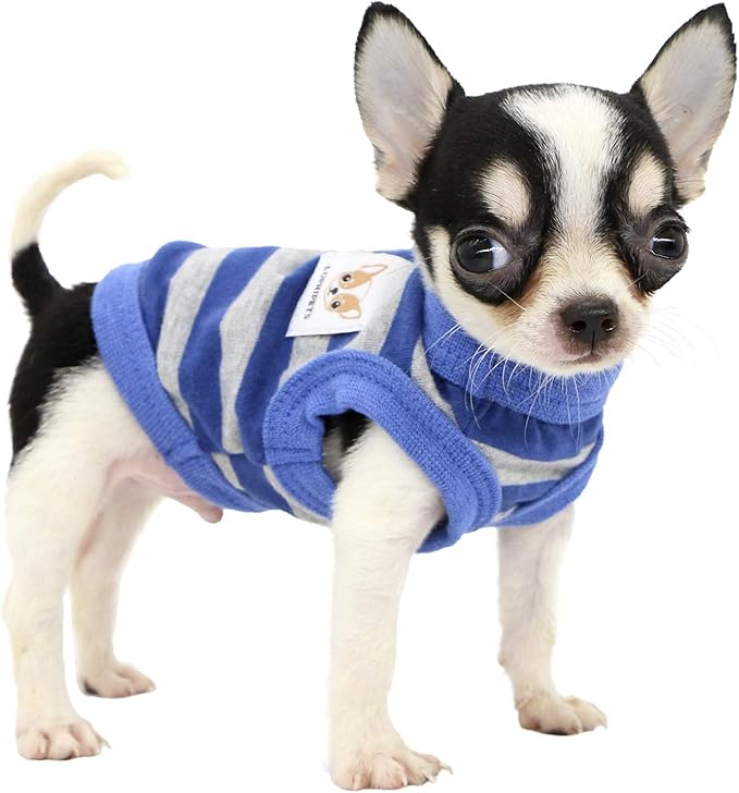 LOPHIPETS 100% Cotton Striped Dog Shirts for Small Dogs Chihuahua Puppy Clothes Tank Vest-Blue and Gray Strips/XS