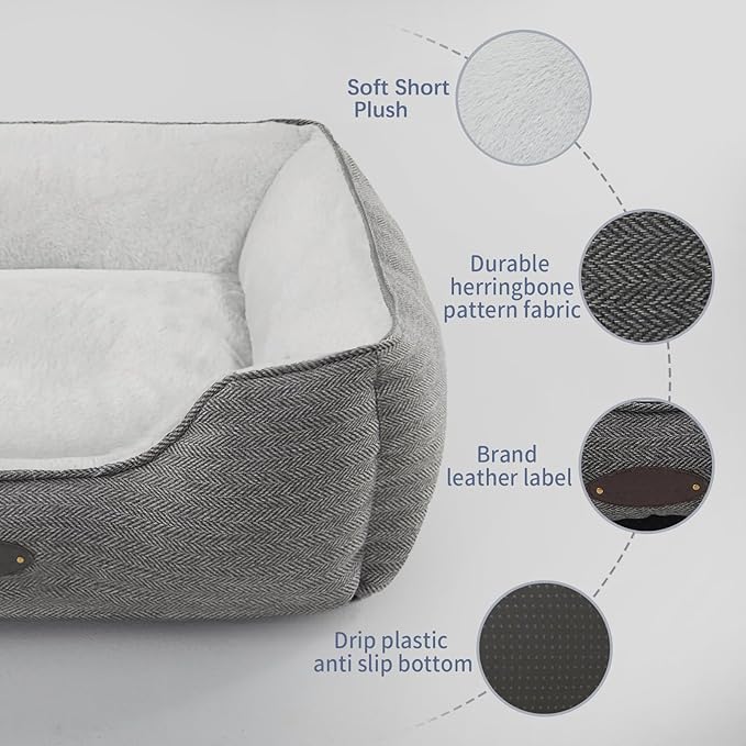 Dog Bed for Medium Dogs Breeds, Rectangular Soft Kennel Bed,Washable Deluxe Plush Dog Crate Beds, Comfy Durable Pet Sleeping Bed with Pillow & Non-Slip Bottom, Size (30"X24" Grey)
