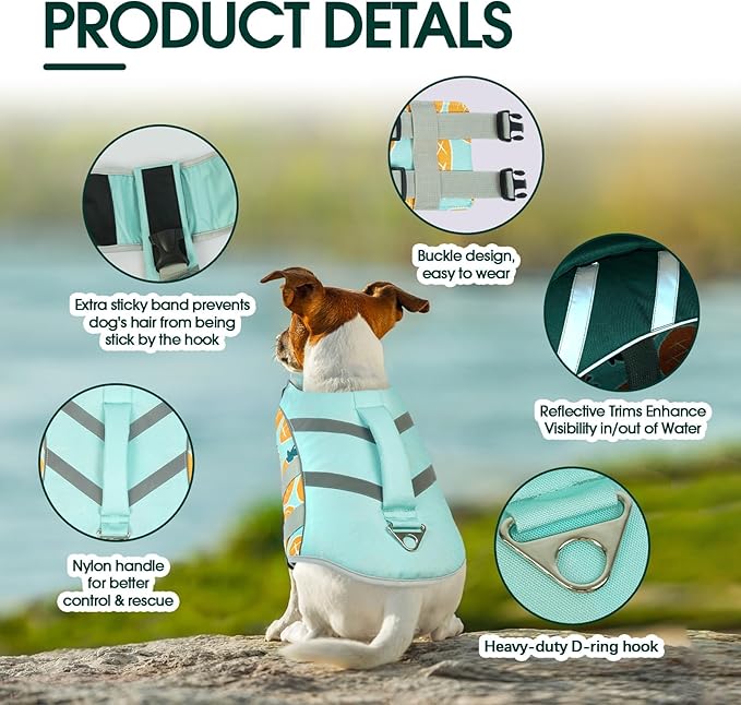 Kuoser Dog Life Jacket Large Breed, XXL Dog Life Vests for Swimming Boating, Reflective Dog Water Vest with High Flotation, Dog Swim Vest for Large Dogs, Pineapplenk XXL