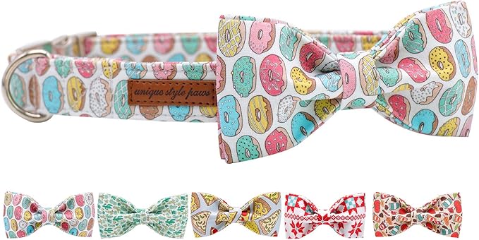 Unique Style Paws Dog Collar with Bow, Bowtie Dog Collar Adjustable Collars for Small Medium Large Dogs and Cats