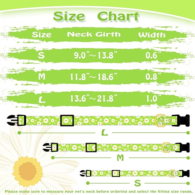 Cute Cotton Dog Collar for Boy and Girl Dogs Fresh Flower Pattern Puppy Collar for Small Medium Large Dogs Adjustable Flower Pattern Soft Pet Collar for Male Female Dogs