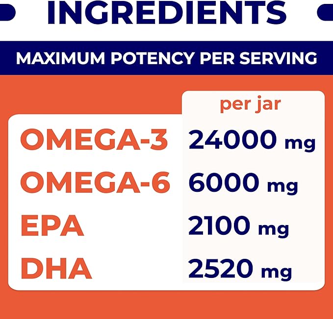 Omega 3 Fish Oil for Dogs (360Ct) - Skin&Coat Chews - Dry & Itchy Skin Relief + Allergy Support - Shiny Coat - EPA&DHA Fatty Acids - Salmon Oil Chews Promotes Heart, Hip & Joint Support