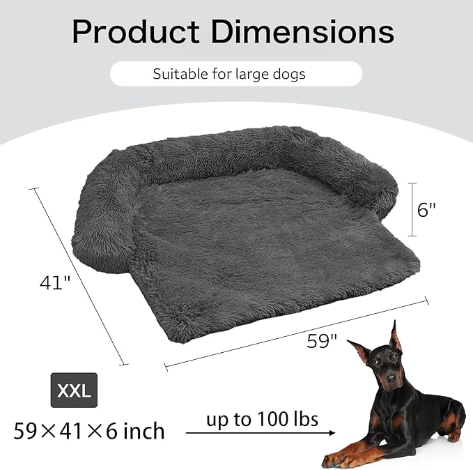 Calming Dog Bed Fluffy Plush Dog Mat for Furniture Protector with Removable Washable Cover for Large Medium Small Dogs and Cats (Extra Extra Large, Dark Grey)