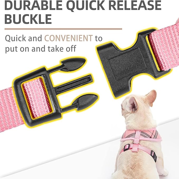 PUPTECK Soft Mesh Dog Harness and Leash Set Pet Puppy Cat Comfort Padded Vest No Pull Harnesses, Light Pink, XL