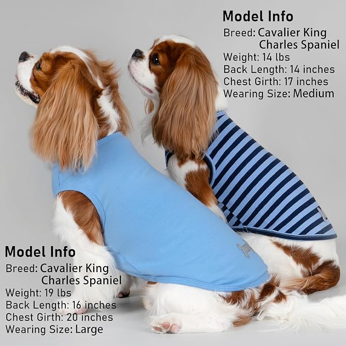 KYEESE 2Pack Dog Shirts Striped T Shirt for Large Dogs Lightweight Clothes Sleeveless Vest Cotton Tank Top, XXX-Large,Dark Blue+Striped