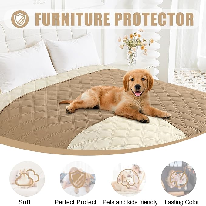 Smiry Waterproof Dog Bed Cover Blanket 40x50, Soft Reversible Pet Blanket, Washable Leakproof Cats Dogs Couch Cover for Sofa, Couch, Furniture, Camel/Beige