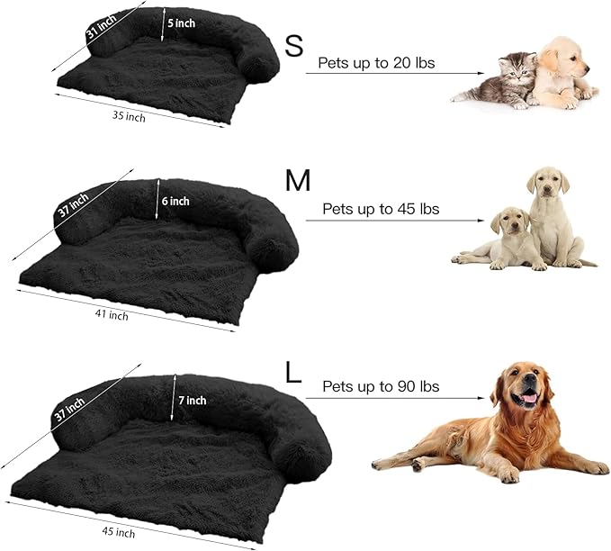 Calming Dog Bed Fluffy Plush Dog Mat for Furniture Protector with Removable Washable Cover for Large Medium Small Dogs and Cats (Medium, Black)