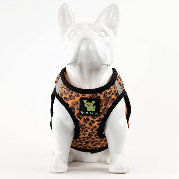 EcoBark Step in Dog Harness - Eco-Friendly Teacup Dog Harnesses for XXS, XS, and Small Dogs - Reflective and Adjustable Mini Body Halter Vest -Tiny Soft Mesh Toy Breed Harness (Leopard, XXS)