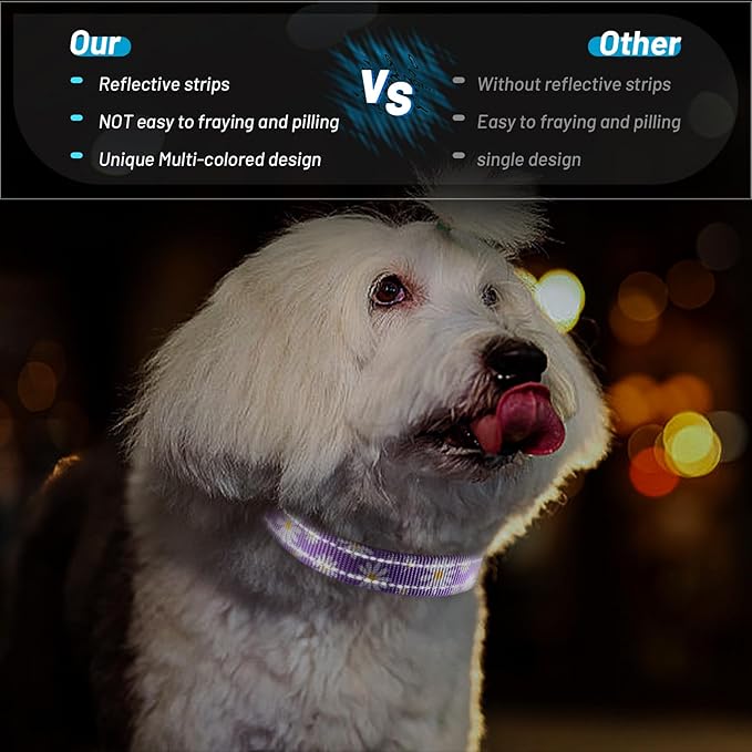 Dog Collar Cute Flower, Reflective Adjustable Basic Collars for Girl Female Small Medium Large Dogs Walking Running(Small,Purple)