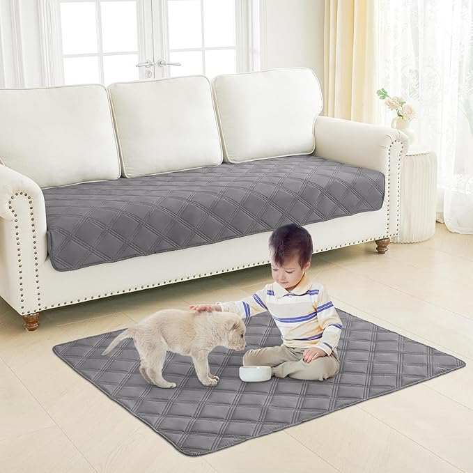 Smiry Waterproof Dog Bed Cover Blanket 52x82, Soft Reversible Pet Blanket, Washable Leakproof Cats Dogs Couch Cover for Sofa, Couch, Furniture, Grey/Light Grey