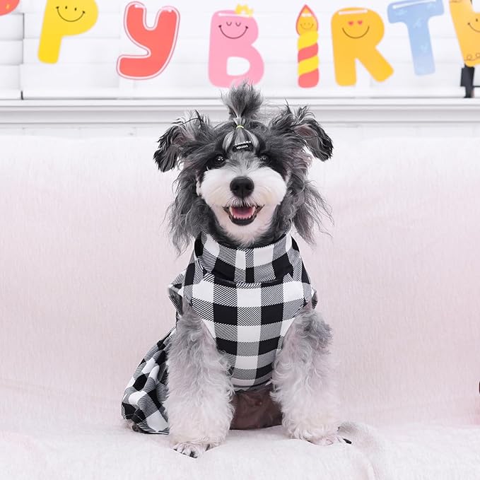 CuteBone Turtleneck Dog Velvet Dress Puppy Skirt Costume Pet Clothes Cat Apparel with Bow Hair Rope for Small Dogs CVD14M