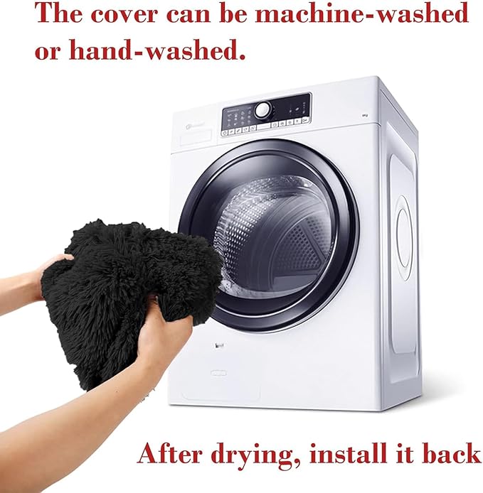 Calming Dog Bed Fluffy Plush Dog Mat for Furniture Protector with Removable Washable Cover for Large Medium Small Dogs and Cats (Large, Black)