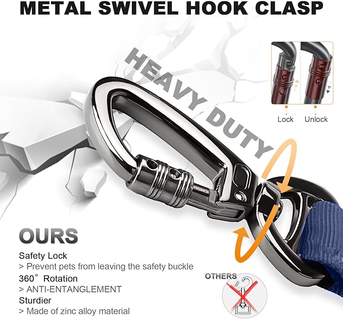 Tactical Dog Collar and Bungee Leash,Military Dog Collar & Leash Set with USA American Flag Adjustable K9 Collar with Heavy Duty Metal Buckle & Handle,with Patches and Airtags Case (Blue, XL)