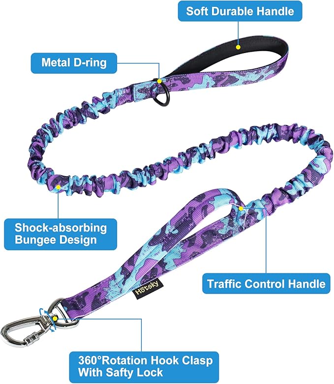 Hotsky Tactical Dog Collar and Leash Set, Heavy Duty Military Airtag Dog Collar with Handle and Metal Buckle for Training and Walking, with Airtag Holder and Two Patches (Purple Camo, XL)