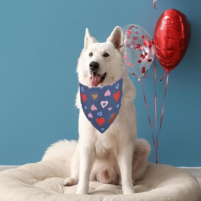 ADOGGYGO Valentine Dog Bandana, Colorful Heart Pet Scarf, Multi Size Offered, White Blue Valentine Heart Bandanas for Large and Extra Large Dogs (X-Large)