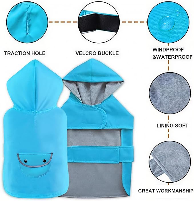 Small Dog Raincoat Dogs Rain Jacket for Puppy Reflective Lined Breathable Poncho Rainwear Waterproof Pet Clothes Pocket Hooded Leash Hole Adjustable Puppy,Blue,XS,Back Length 6.3 Inch