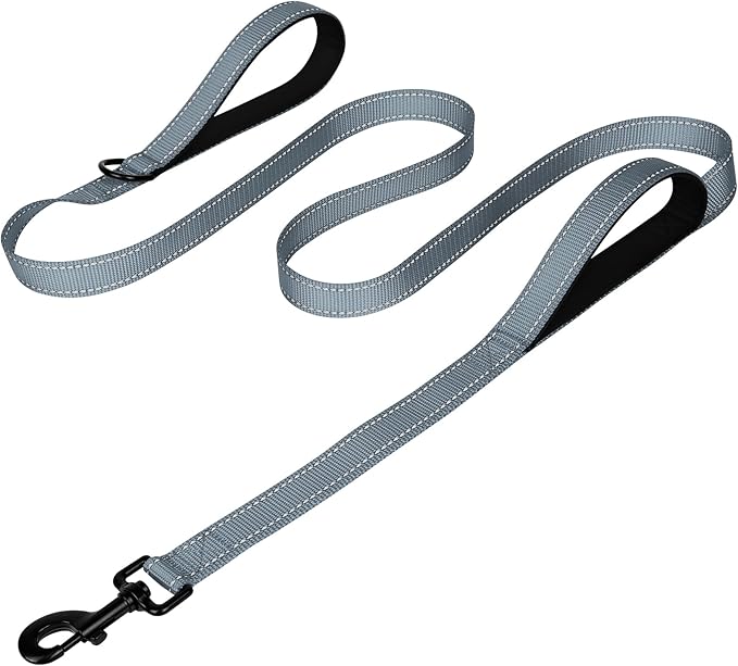 Joytale Dog Leash Heavy Duty for Large Dogs That Pull, Double Handle for Traffic Control, Double-Sided Reflective Leashes for Large Medium Dogs Night Safety, 6FT, Gray